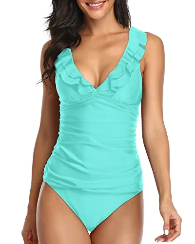 Blowout Sale Women's 2 Piece Falbala Ruffle Flounce Tankini Swimsuits Ruched Bathing Suits-Aqua Blowout Sale Women's 2 Piece Falbala Ruffle Flounce Tankini Swimsuits Ruched Bathing Suits-Aqua