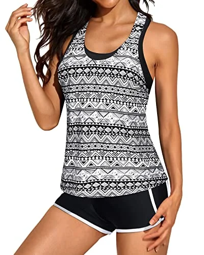 Markdowns Flattering U-Neck Tankini Tops Sports Bra And Boyshorts Swim Shorts-Black Stripe Markdowns Flattering U-Neck Tankini Tops Sports Bra And Boyshorts Swim Shorts-Black Stripe