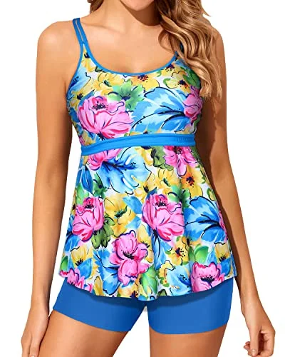 New Markdowns Women's 2 Piece Tankini Swimsuit Slimming Swimming Suit-Blue And Purple Floral New Markdowns Women's 2 Piece Tankini Swimsuit Slimming Swimming Suit-Blue And Purple Floral