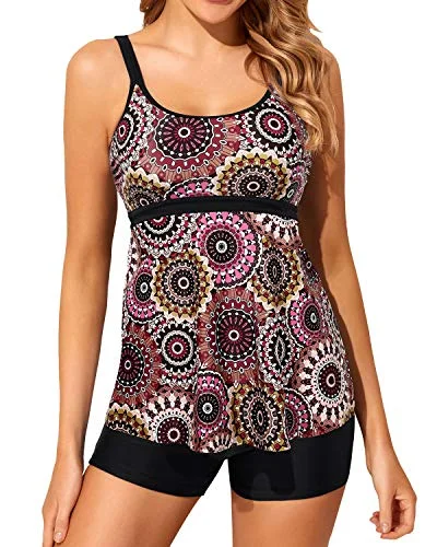 Can't Be Beat Two Piece Tankini Bathing Suits For Women Swimwear Boy Shorts-Brown Print Can't Be Beat Two Piece Tankini Bathing Suits For Women Swimwear Boy Shorts-Brown Print