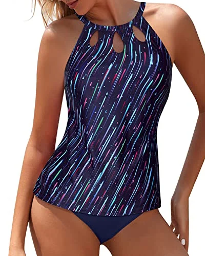 Grand Opening Sale Keyhole Tank Top & High Waist Bottom Two Piece Tankini Swim Suit-Navy Blue Grand Opening Sale Keyhole Tank Top & High Waist Bottom Two Piece Tankini Swim Suit-Navy Blue