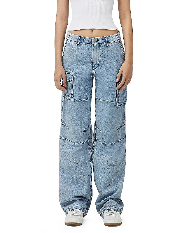 Clearance Event Womens Linen Light Wash Cargo Jeans