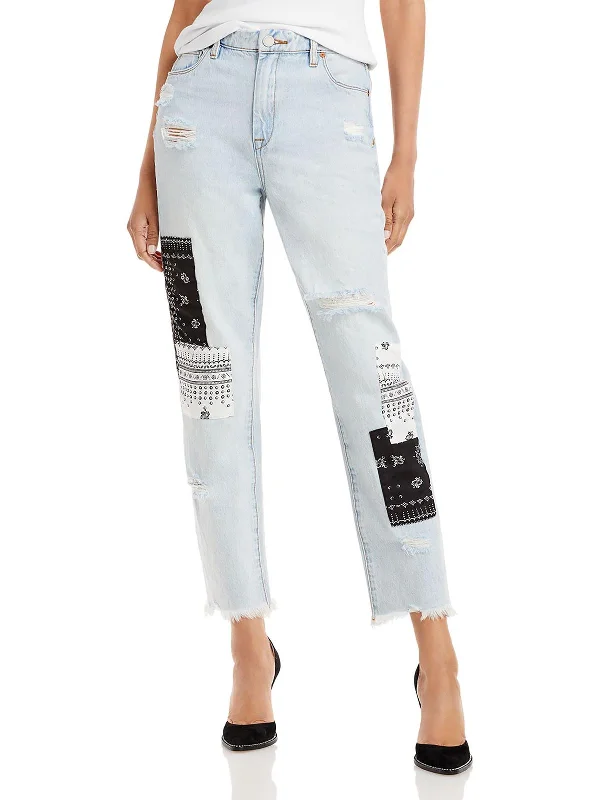 Closeout Womens Patchwork Cutoff Ankle Jeans