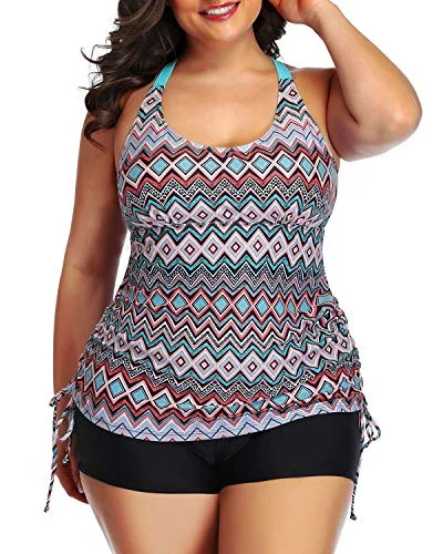 Exclusive Access Adjustable Shoulder Straps Tankini Swimsuit Shorts-Black Tribal