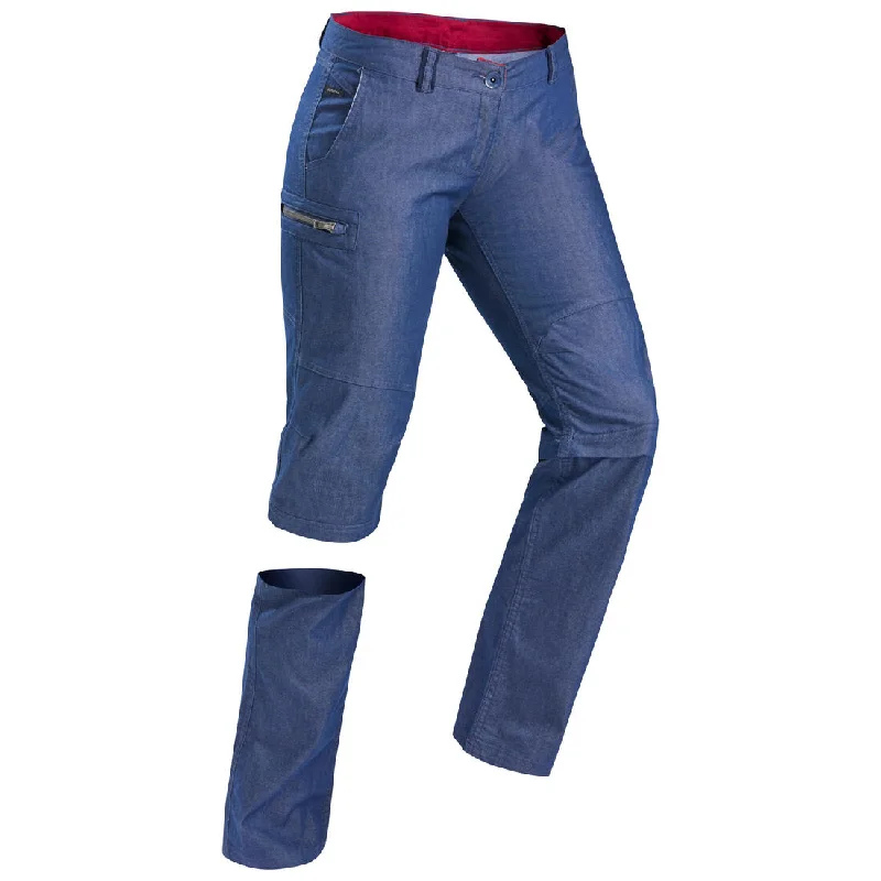 Shop and Save Women's travel trekking zip-Off trousers - TRAVEL 100 - blue denim