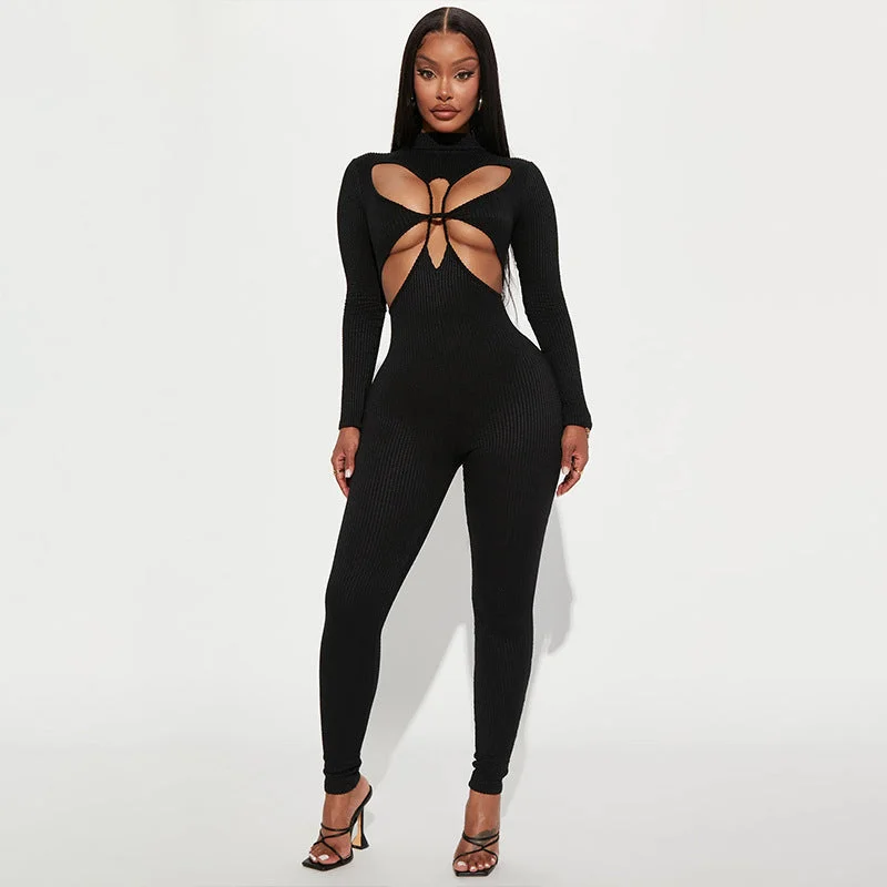 Epic Deals 10458 Knitting Long Sleeve Hollow Out Sexy Evening One Piece Jumpsuit 2022 New Fashion Winter Wholesale American Clothing