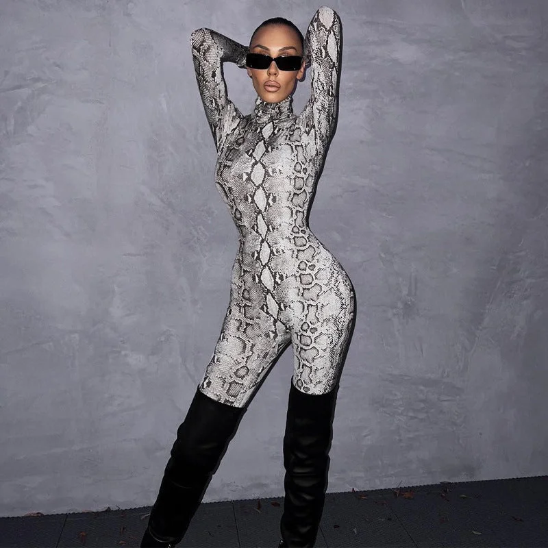 Deal Dash 10842 Snake Print Long Sleeve Women'S Jumpsuit 2022 New Fashion Winter One Piece Wholesale Party American Clothing