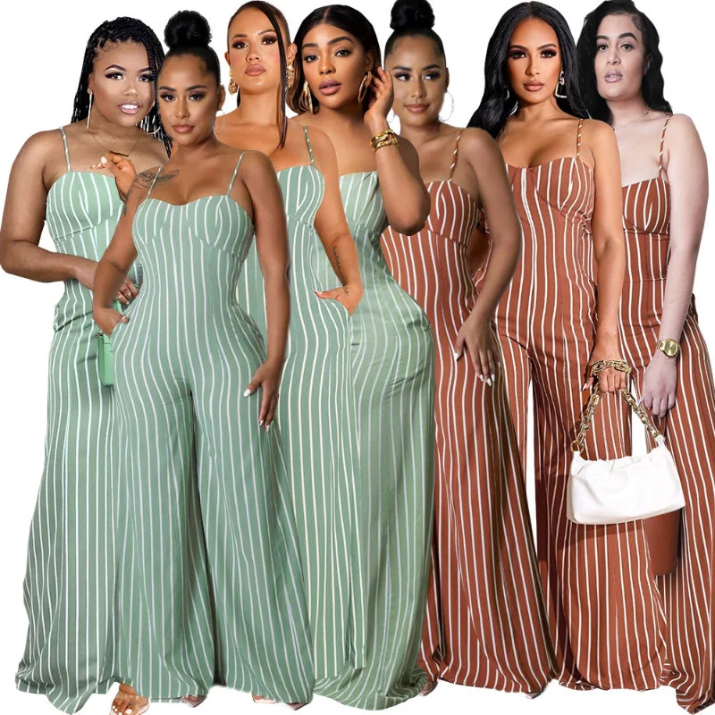 Deal of the Day 2023 New Summer Female Daily Suspender Rompers Stripe Print Wide Leg Long Pants Plus Size Jumpsuits Deal of the Day 2023 New Summer Female Daily Suspender Rompers Stripe Print Wide Leg Long Pants Plus Size Jumpsuits
