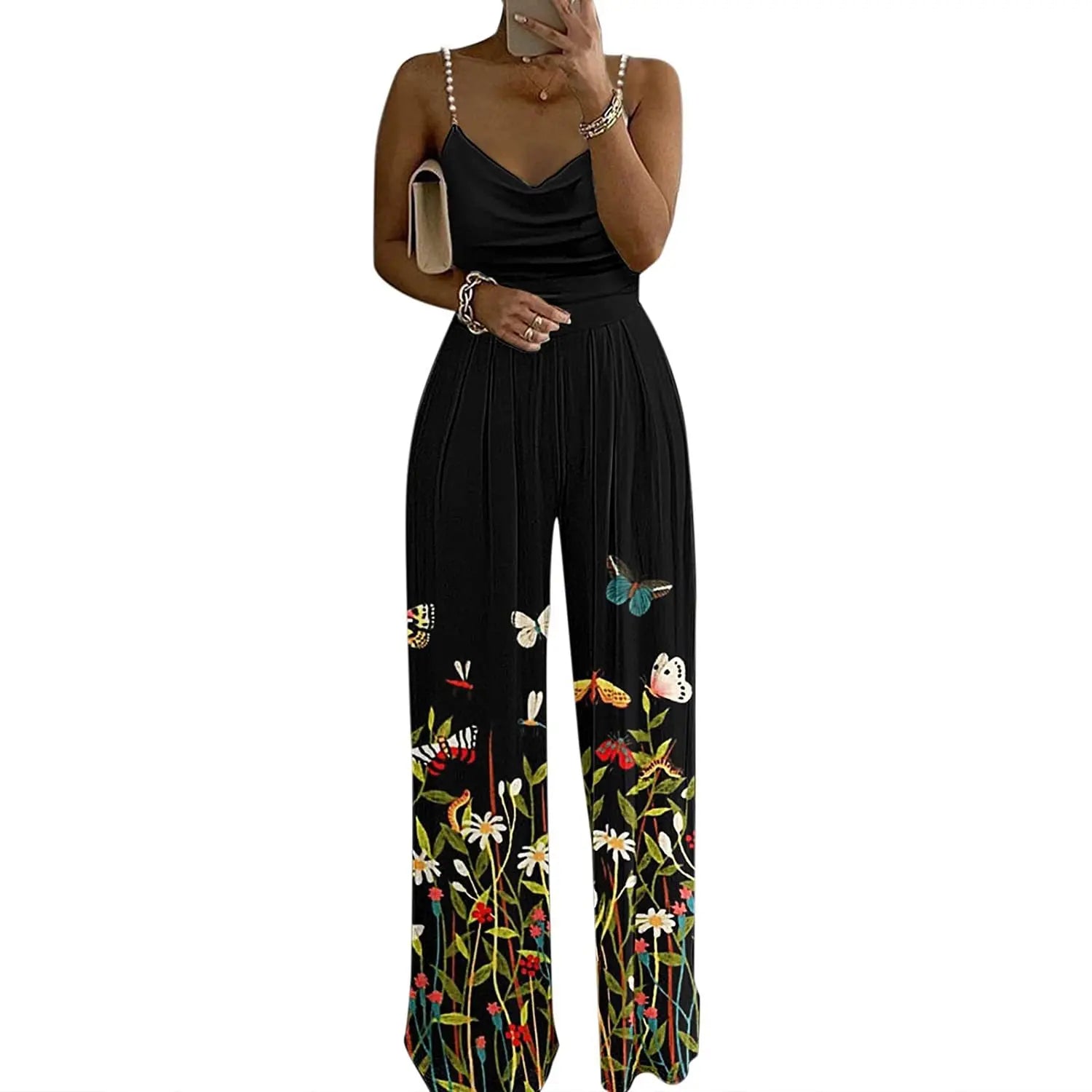 Final Sale 2024 Summer New Pearl Suspenders Wide Leg Sleeveless V-neck Pantless Jumpsuit Final Sale 2024 Summer New Pearl Suspenders Wide Leg Sleeveless V-neck Pantless Jumpsuit