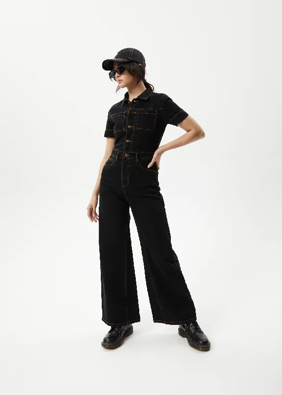 Special Offer AFENDS Womens Estrella - Denim Flared Leg Jumpsuit - Black