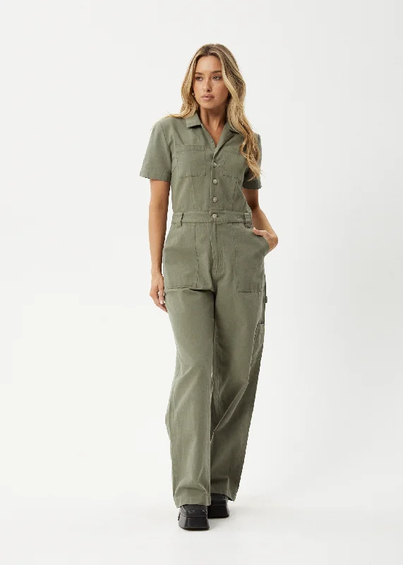Last Chance AFENDS Womens Mika - Canvas Jumpsuit - Olive