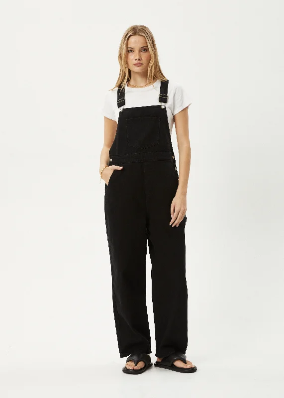 Super Sale AFENDS Womens Louis - Denim Oversized Overalls - Washed Black