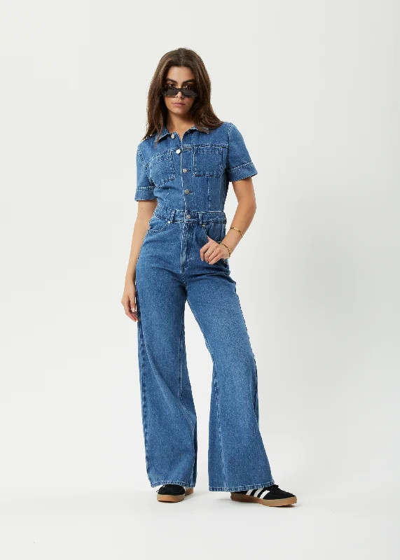 Extra Savings AFENDS Womens Miami - Denim Flared Jumpsuit - Authentic Blue