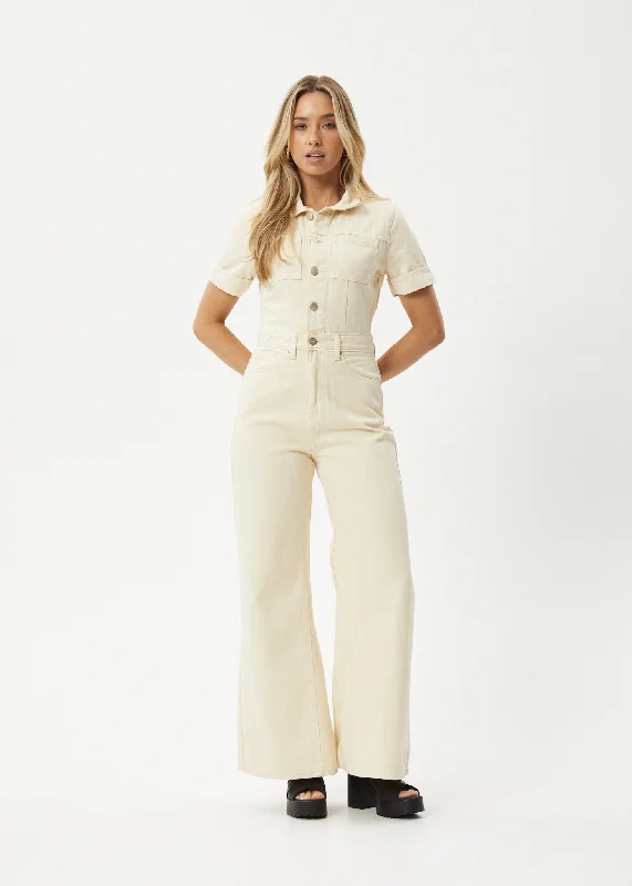 Savings Galore AFENDS Womens Miami - Denim Flared Jumpsuit - Sand