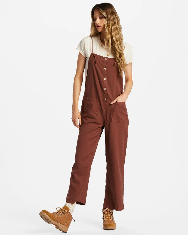 Super Deal Beach Cruiser Wide-Leg Overalls - Mocha