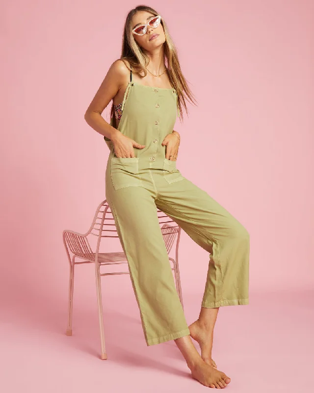 Today Only Beach Cruiser Wide-Leg Overalls - Avocado