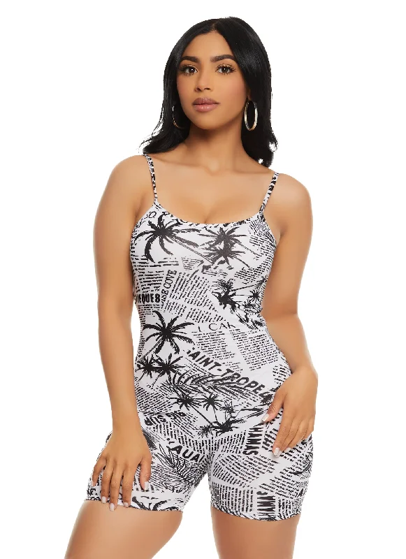 Unbeatable Prices Newspaper Print Scoop Neck Romper