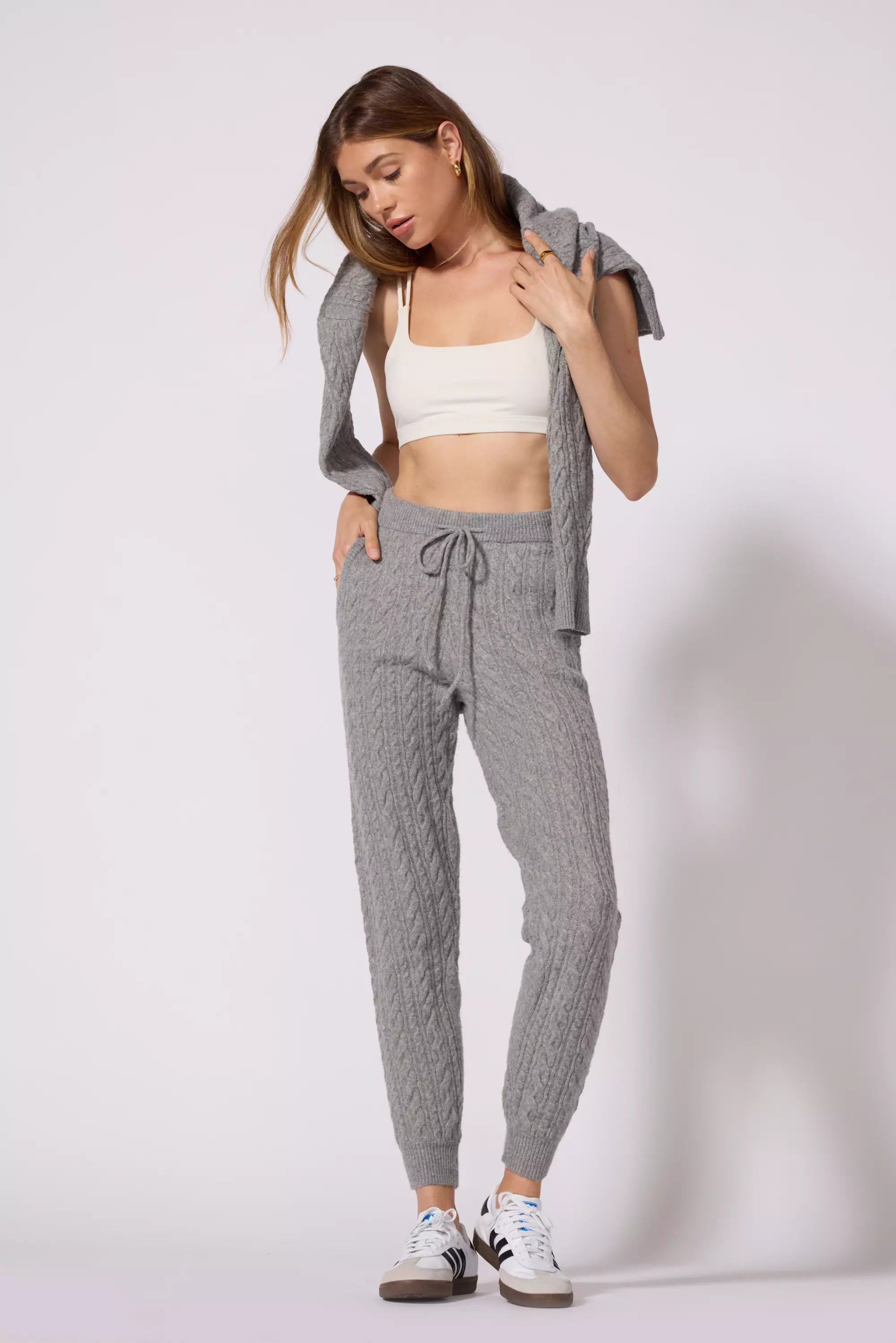 Crazy Deals Cable Knit Jogger - Htr Steel Grey