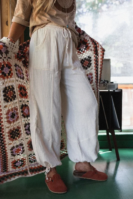 Final Clearance Earth Tone Wide Leg Joggers - Cream