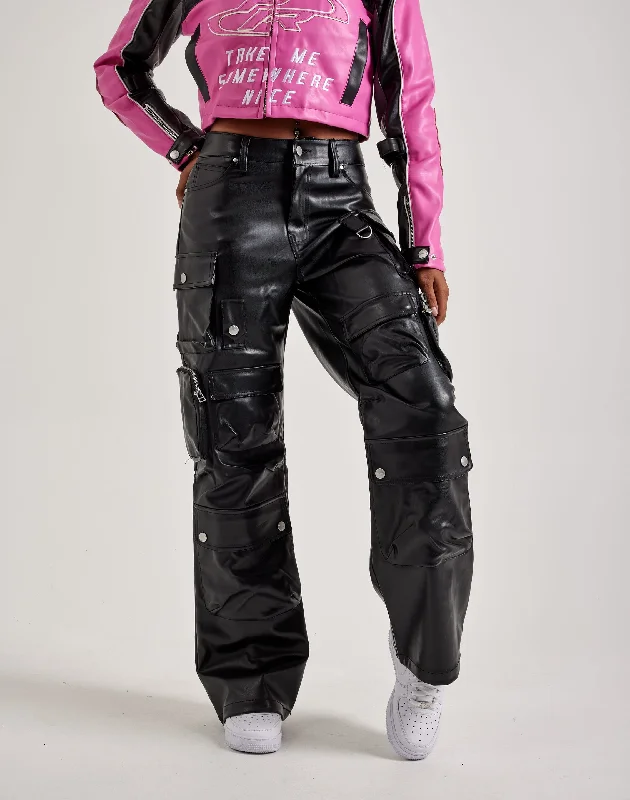 Weekend Deal First Row Wide Leather Cargo Pants