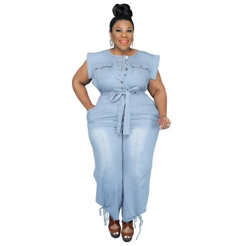 Super Savings J&H fall fashion blue denim romper pants 5XL plus size jeans jumpsuits women cargo pants Super Savings J&H fall fashion blue denim romper pants 5XL plus size jeans jumpsuits women cargo pants