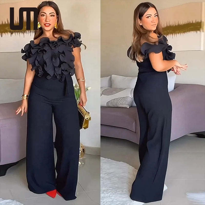 Best Bargains Liu Ming Vintage Fashion 2024 New Arrivals Women Casual Off Shoulder Lady Wide Leg Pants Jumpsuit