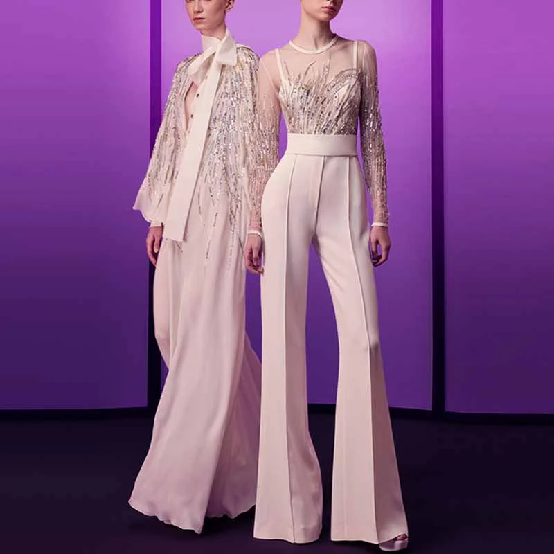 Sale Event Long Sleeve Gold Sequin Jumpsuit One Piece Suit White Glitter Romper Party Jumpsuit