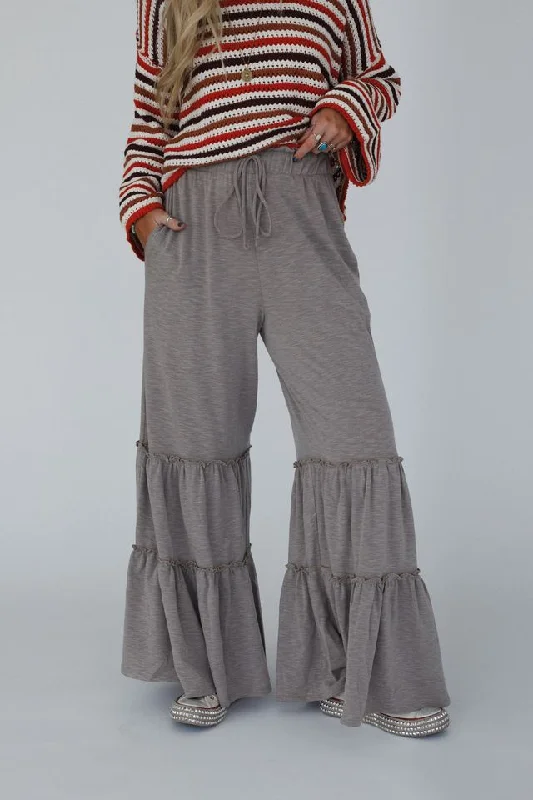 Take Advantage The Nest Milla Ruffled Wide Leg Pants - Brown