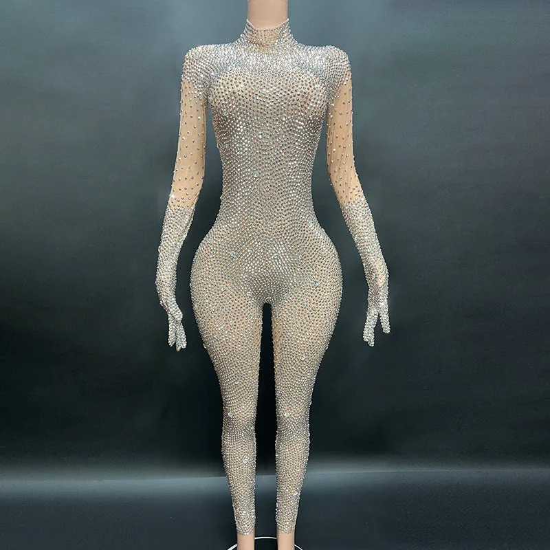 Special Discount NOVANCE new products 2023 popular shiny silver diamonds club wear  full length jumpsuits playsuits bodysuits for bar nightclub