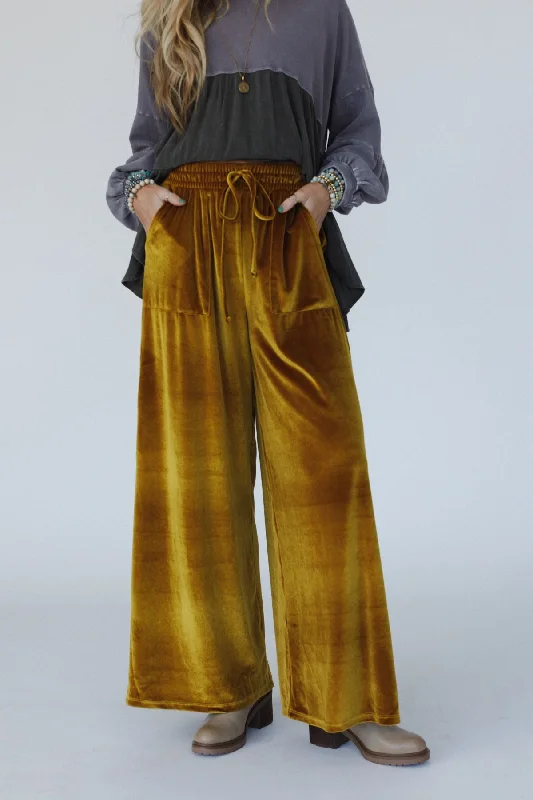 Massive Deals The Nest Relaxing Robin Velvet Wide Leg Pant - Marigold