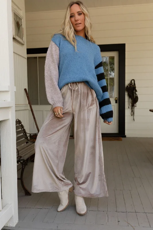 New Deals The Nest Relaxing Robin Velvet Wide Leg Pant - Taupe