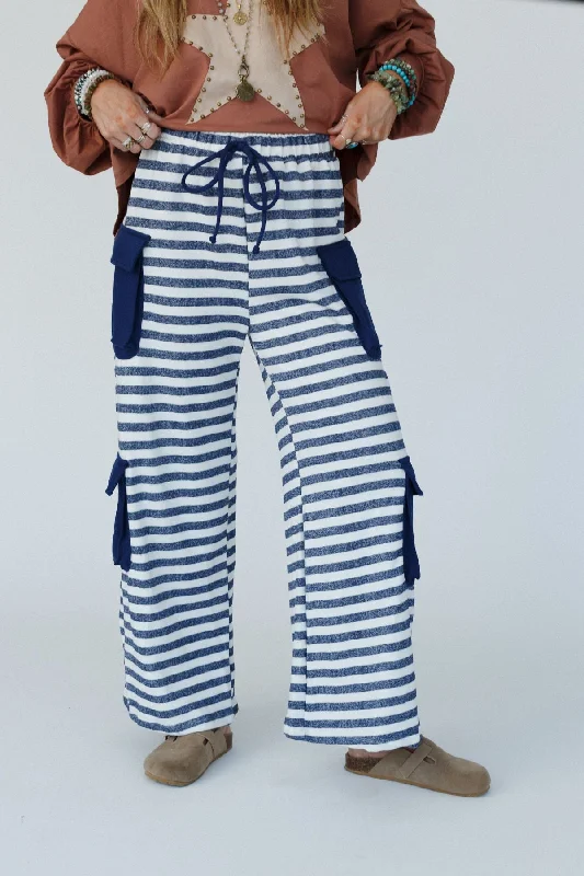 Online Only Sailor Stripe Wide Leg Pants - Navy