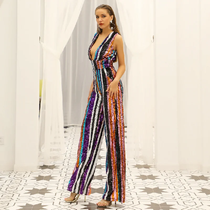 Hot Deal sd-hk Women's Deep-V Strapless Sleeveless Backless Playsuit Sequined Jumpsuit Hot Deal sd-hk Women's Deep-V Strapless Sleeveless Backless Playsuit Sequined Jumpsuit