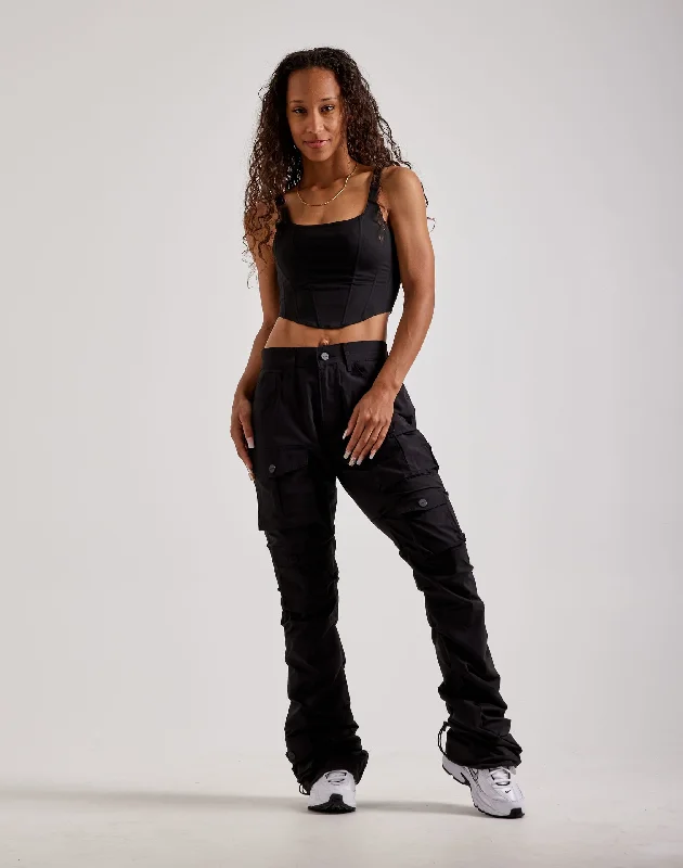 Act Now Smoke Rise High-Rise Stacked Nylon Cargo Pants