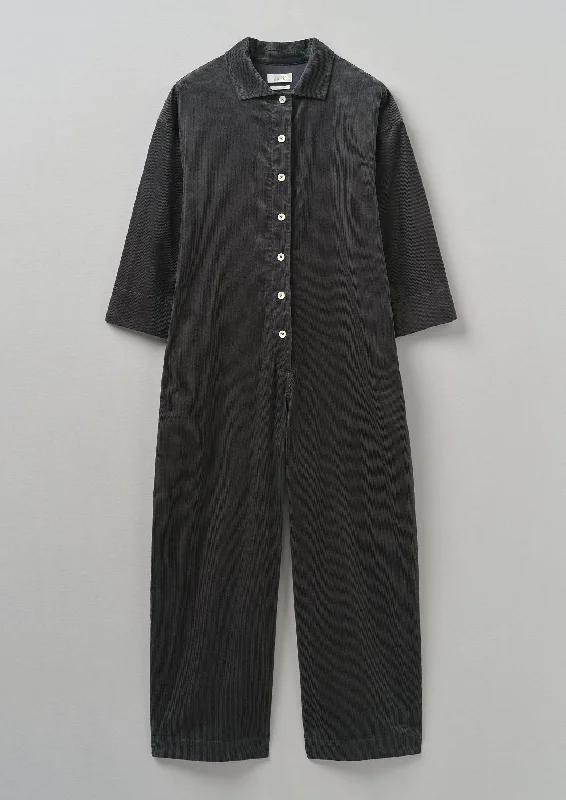 Hurry In Wide Leg Organic Cord Jumpsuit | Charcoal