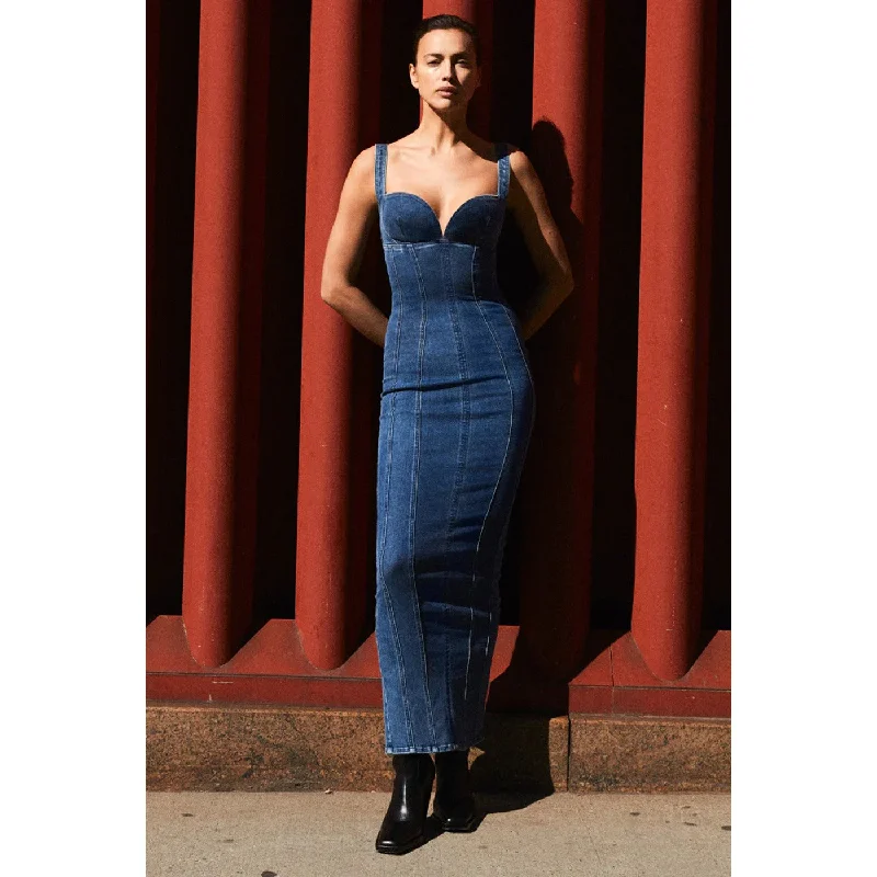 Buy More, Save More Blue Denim Corset Maxi Dress