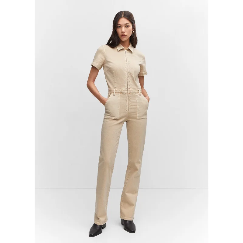 Today’s Special Beige Denim Zipper Jumpsuit