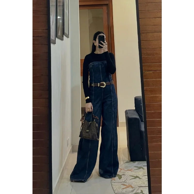 While Supplies Last Dark Blue Denim Jumpsuit