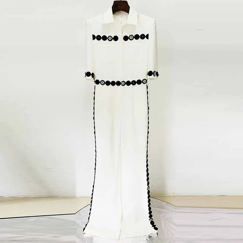 New Markdowns Women's White Embroidery Studded Jumpsuit