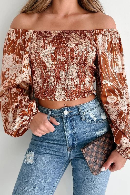 Super Sale Anything Is Posh-ible Smocked Satin Blouse (Butterscotch)