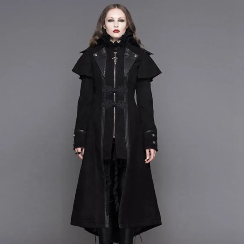 Value Deals Women's Asymmetric Long Leather Trimmed Goth Coat
