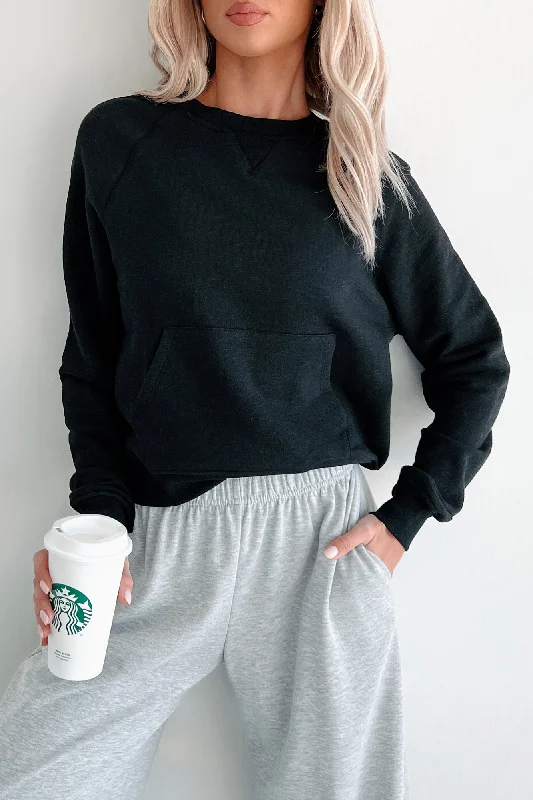 Closeout Sale At Home Vibes Raglan Sleeve Pocket Sweatshirt (Black)
