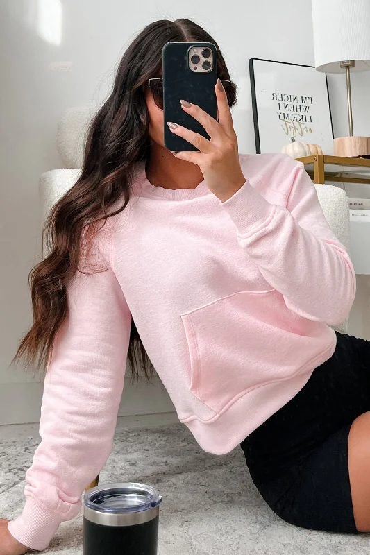 Markdown Madness At Home Vibes Raglan Sleeve Pocket Sweatshirt (Pale Pink)