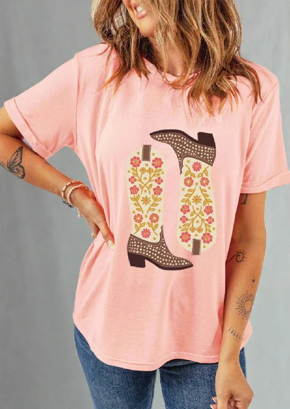 Don't Wait Boot Graphic Round Neck Short Sleeve T-Shirt