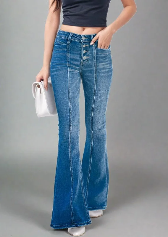 Seasonal Clearance Button Fly Bootcut Jeans with Pockets