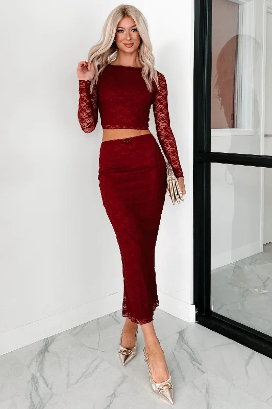 Don't Wait Coy Cutie Lace Two-Piece Set (Burgundy)