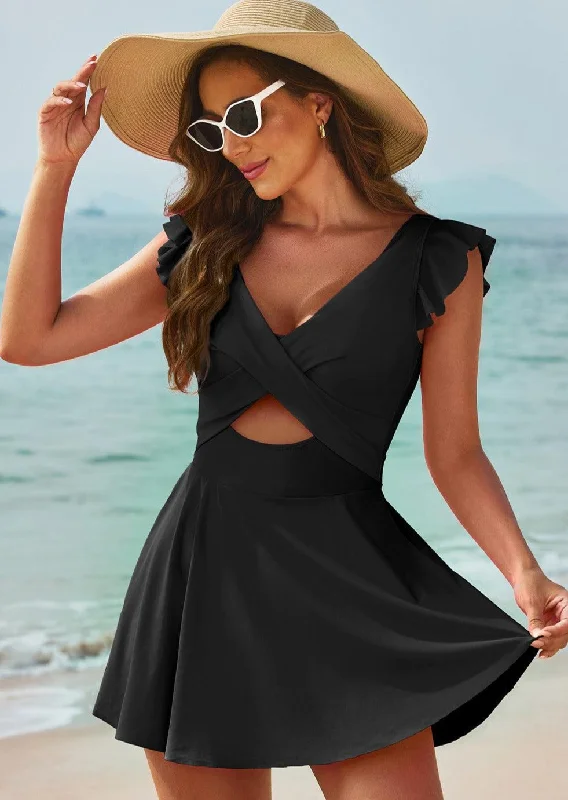 Lowest Prices Cutout V-Neck Cap Sleeve One-Piece Swimwear