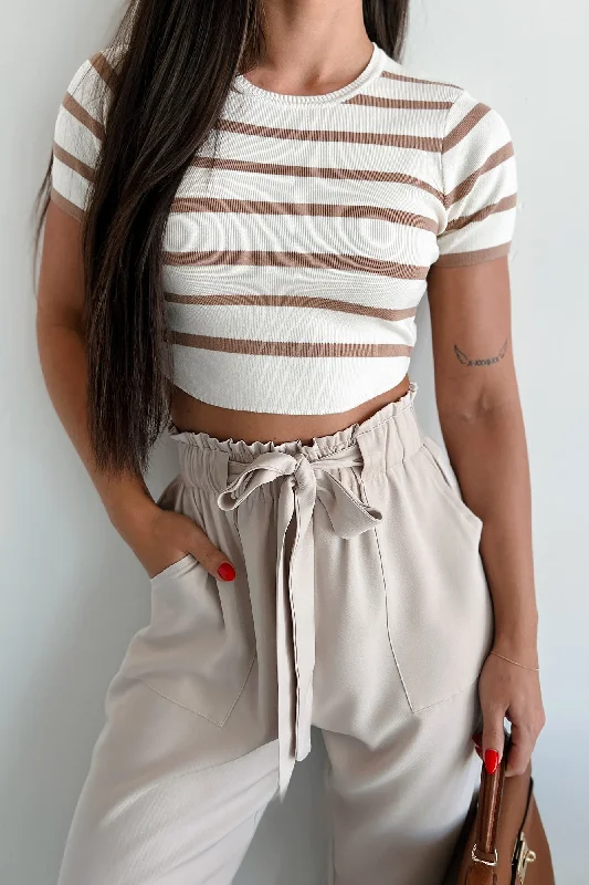 Midnight Madness Daily Adoration Striped Crop Top (Off White/Tan)
