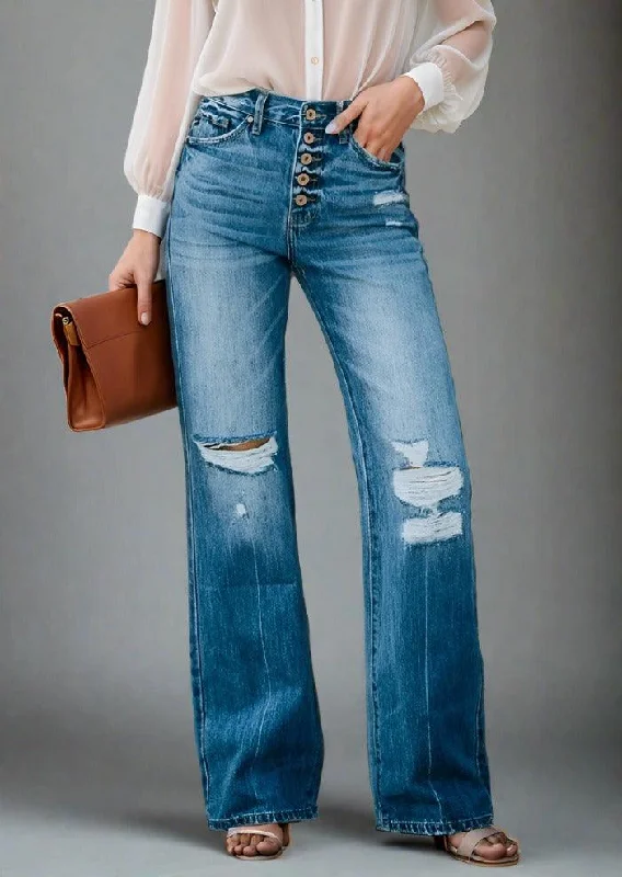 Price Buster Distressed Button-Fly Jeans with Pockets