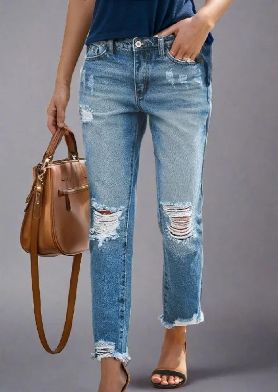Blowout Sale Distressed Raw Hem Jeans with Pockets